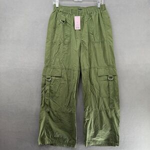 Wild Fable Women Medium Olive Green Cargo Pants Elastic Waist Wide Leg Utility‎